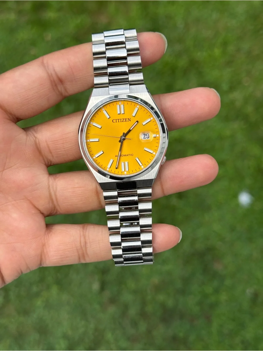 Citizen Stainless Steel Watch with Vibrant Yellow Men's Tsuyosa Japan Automatic